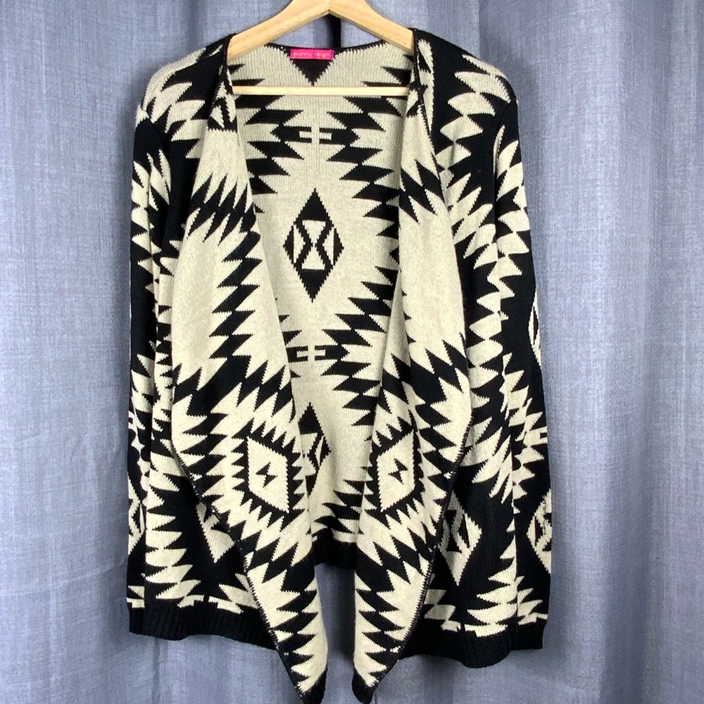 Sunny Leigh Open Front Aztec Cardigan Sweater – Black Beige/Tan  Boho Layering